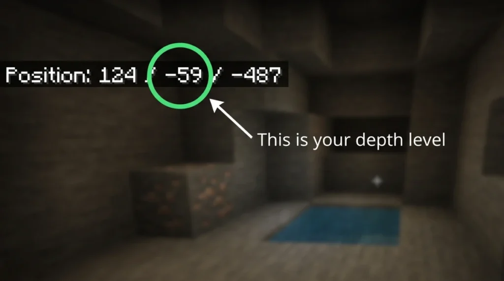 How to read Y-coordinate on Minecraft Bedrock Edition for diamond mining